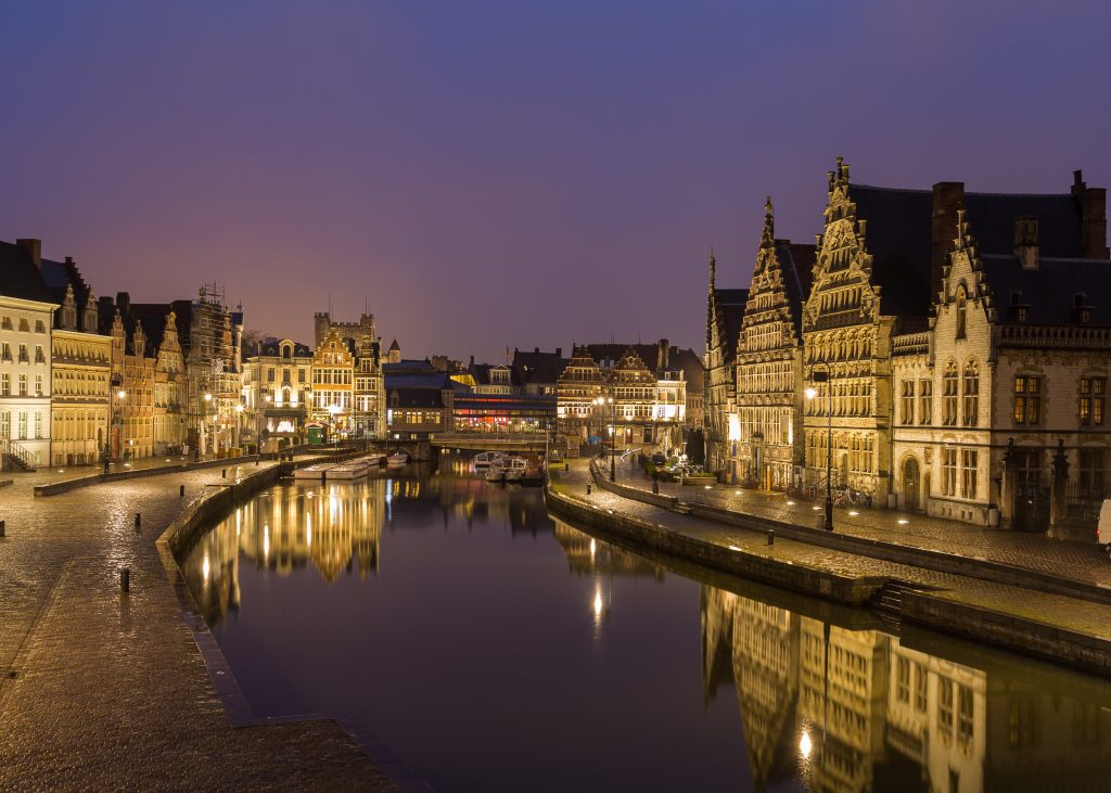 Old buildings along Korenlei, Graslei and the River Leie in Ghent