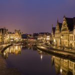 Old buildings along Korenlei, Graslei and the River Leie in Ghent